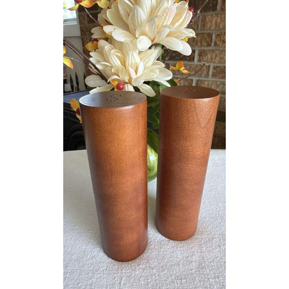Vintage Danish Style Wood Salt & Pepper Shakers MCM Minimalist Scandinavian 6in
